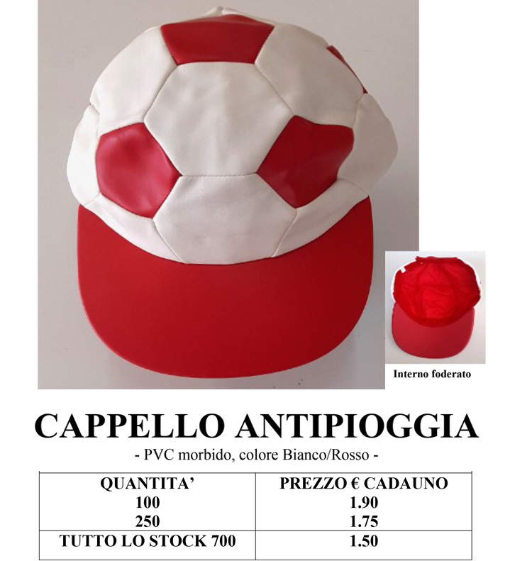 Cappello antipioggia pvc morbido calcio bianco/rosso